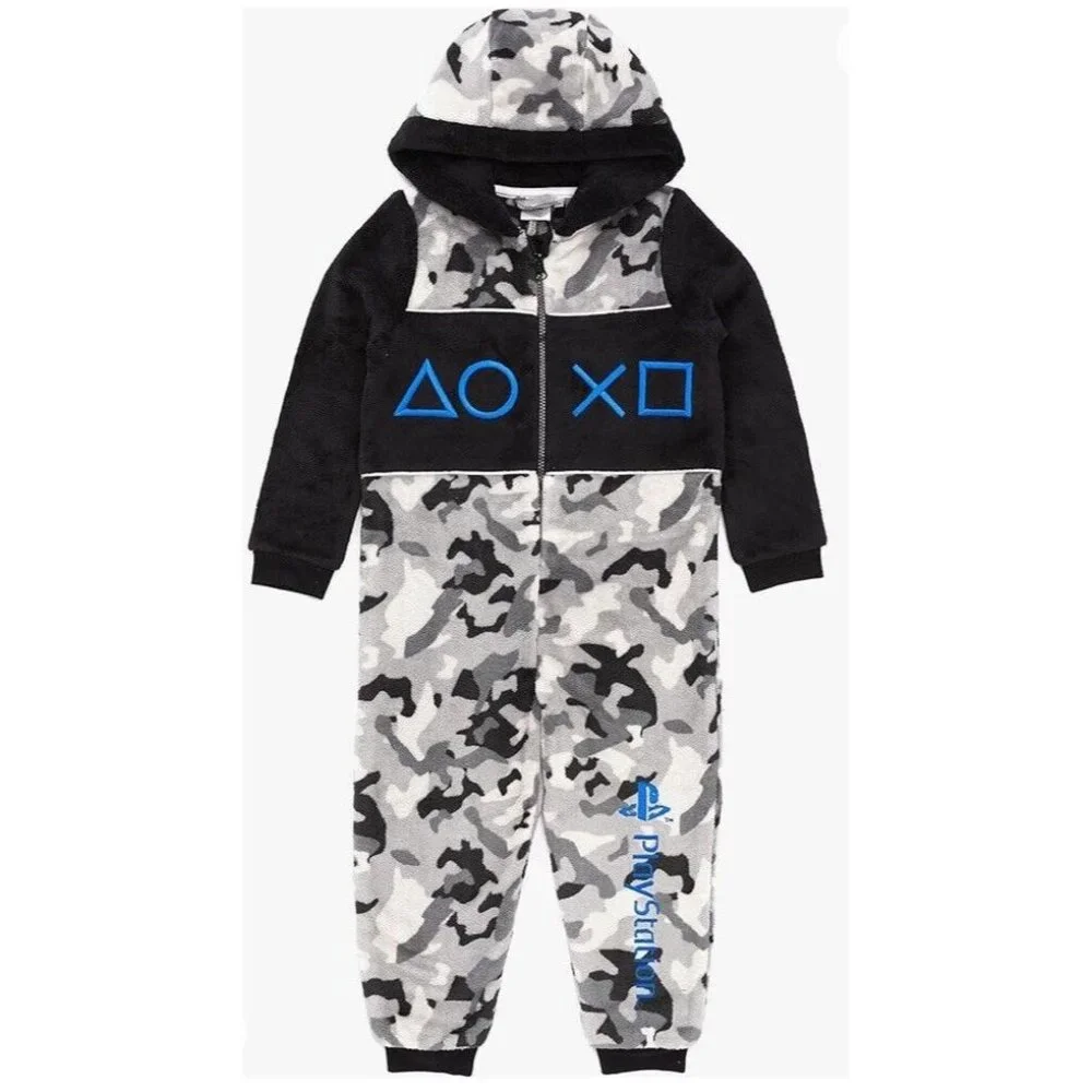 PlayStation Grey Camo Print Controller Symbols All‎ In One Jumpsuit Unisex 13-14